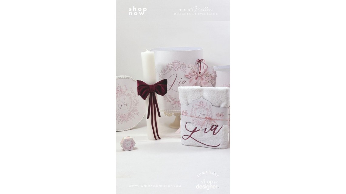 Trusou botez Pink Bows alb murdar, roz pudră și burgundy 4